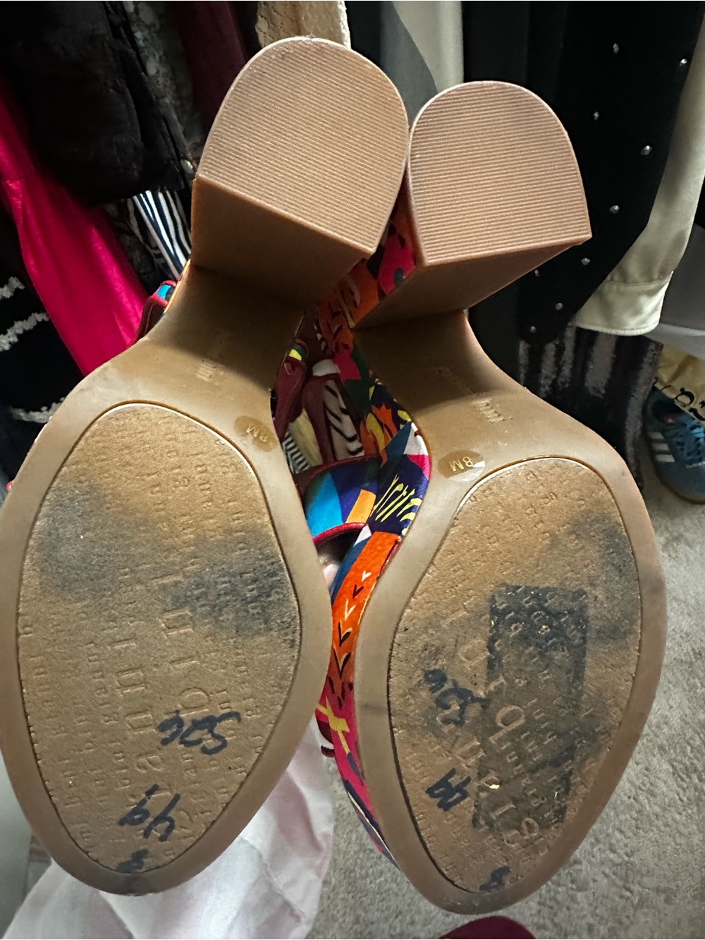 Gianni Bini Multicolor Printed Strappy Heels with Gold Accent - Picture 7 of 9
